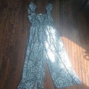 Chic Black and White Paisley Jumpsuit